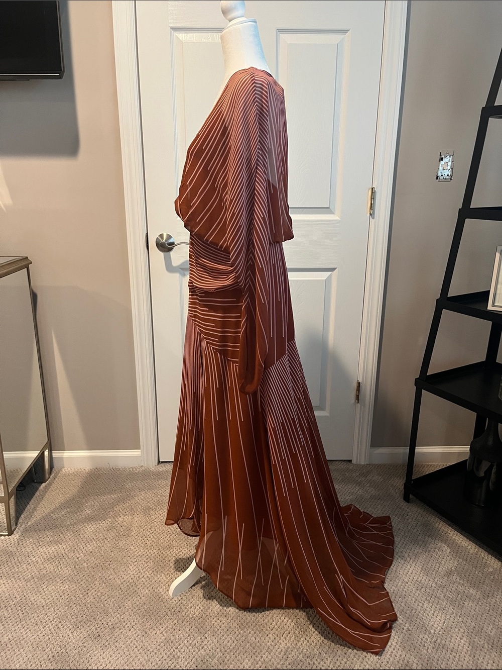 BCBGMaxAzria Rust Maxi Dress with Cream Pinstripe - Picture 3 of 4